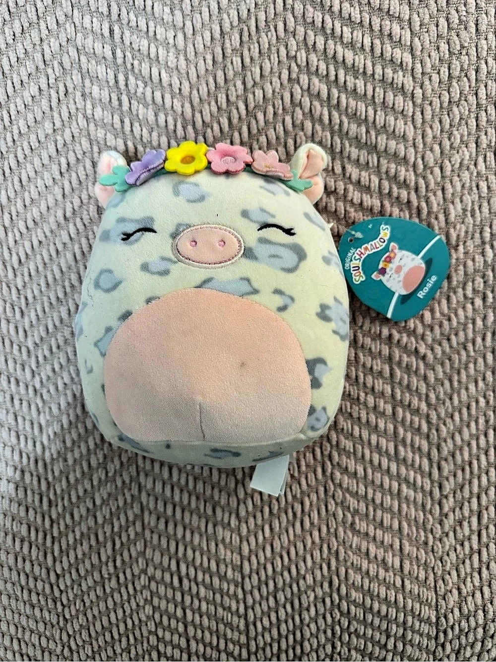 Squishmallows Rosie the Spotted Pig with Flower Crown Plush Toy Green & Pink